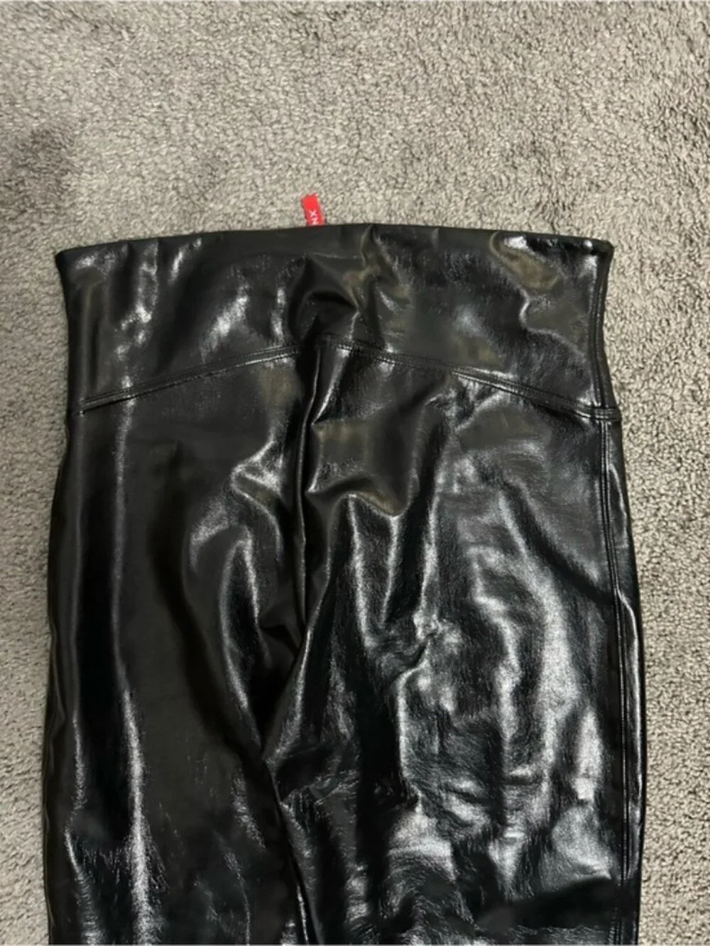 SPANX Faux Patent Leather Leggings Black Liquid Matrix Glam Rock Y2K Size L